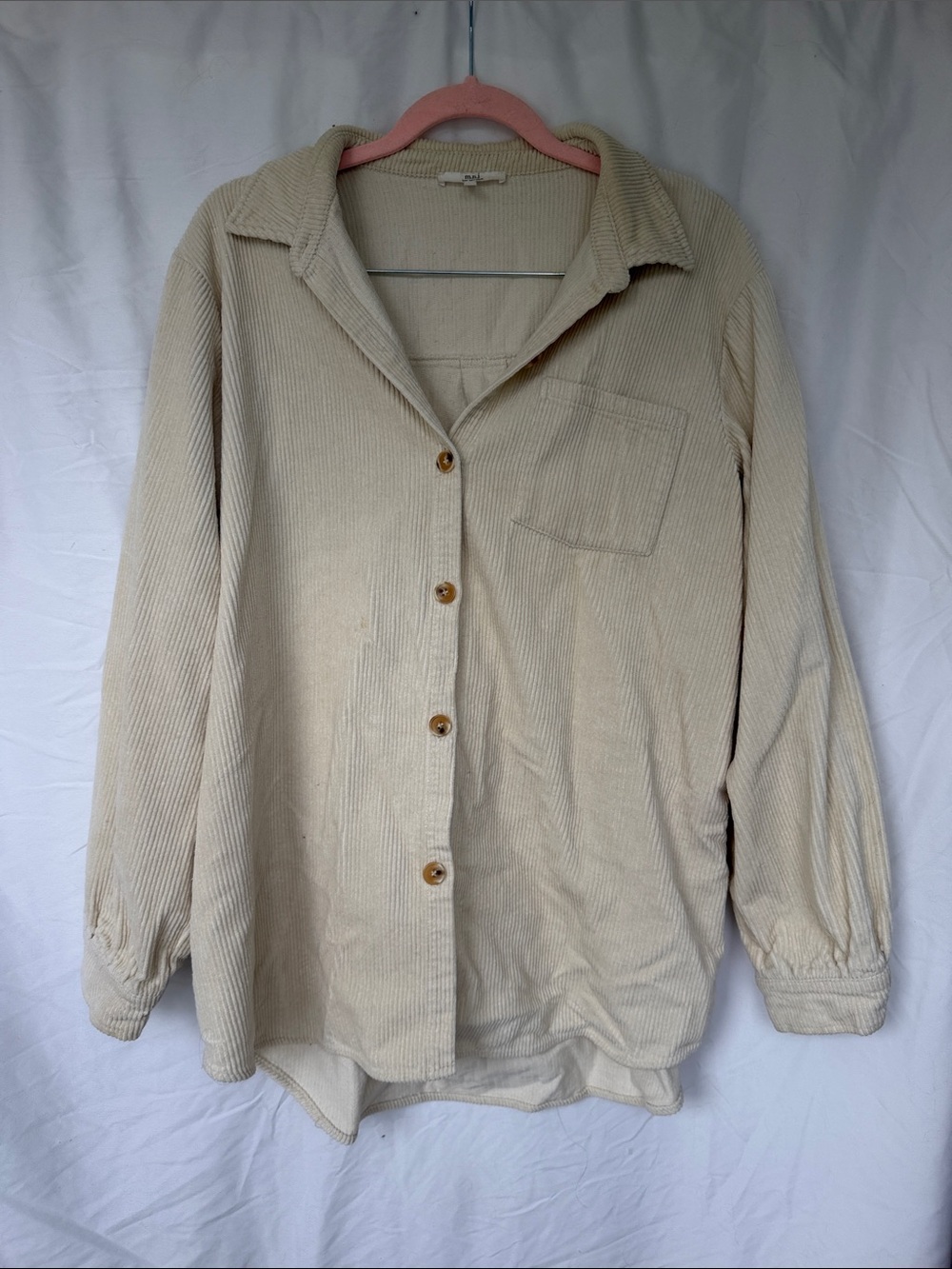 Relaxed Corduroy Button-Up Shirt in Cream